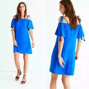 NWT MADEWELL Blue Silk Cold-Shoulder Sun Dress Size Medium